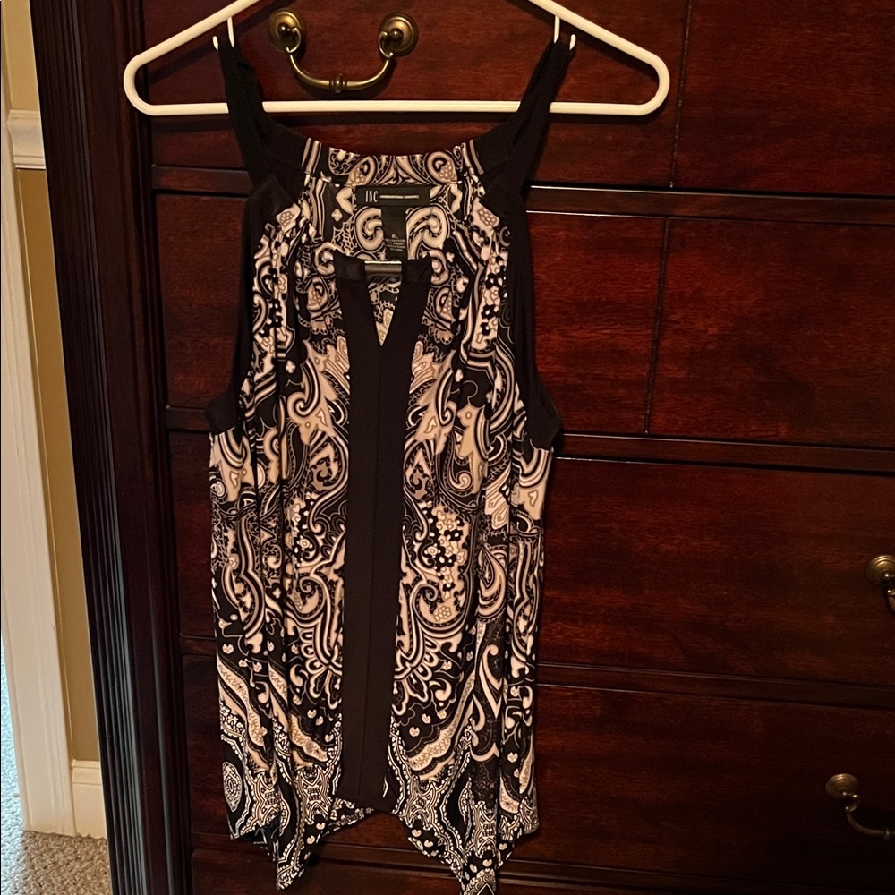 INC International Concepts Black and White Paisley Tank Top